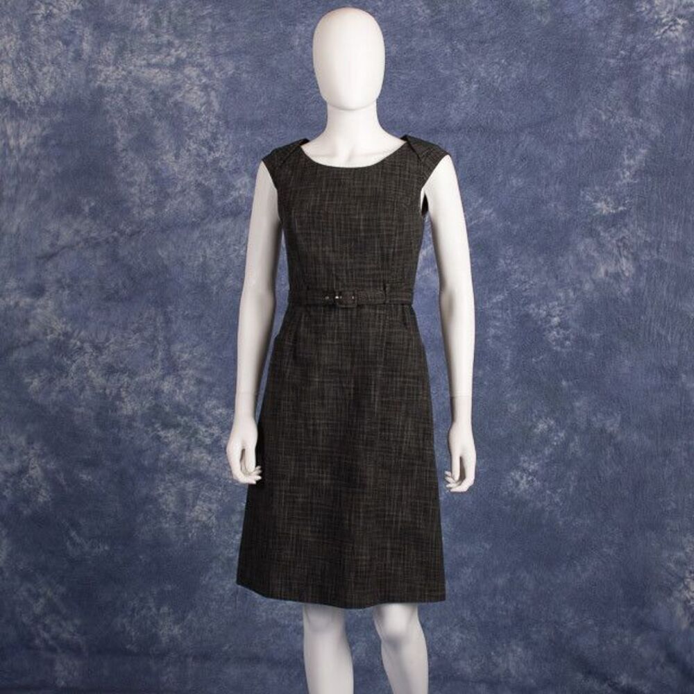 Merona Audrey Hepburn Style Charcoal Grey LBD Belted Midi Dress 2